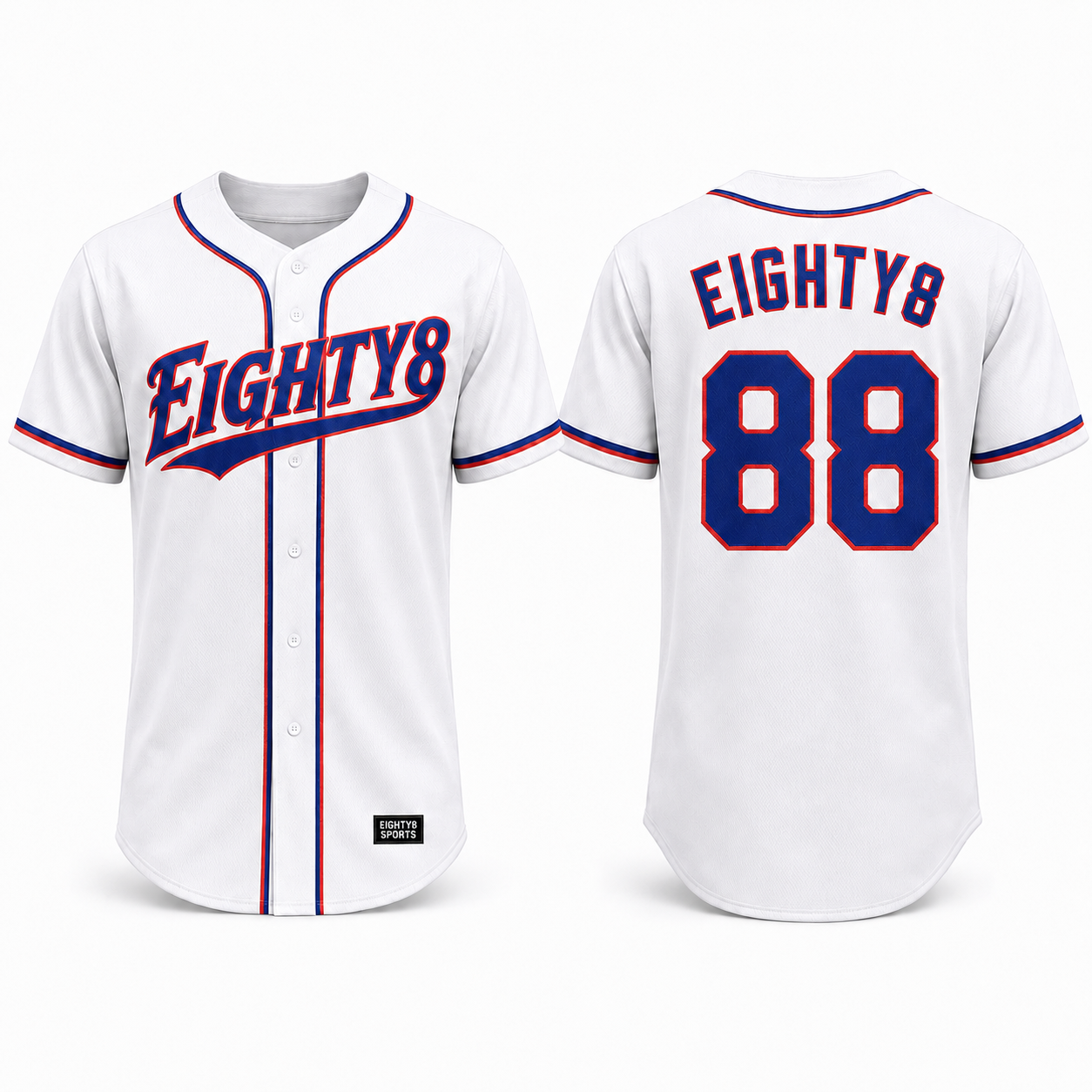 Full-Button Baseball Jersey by Eighty8 Sports, colourway 1