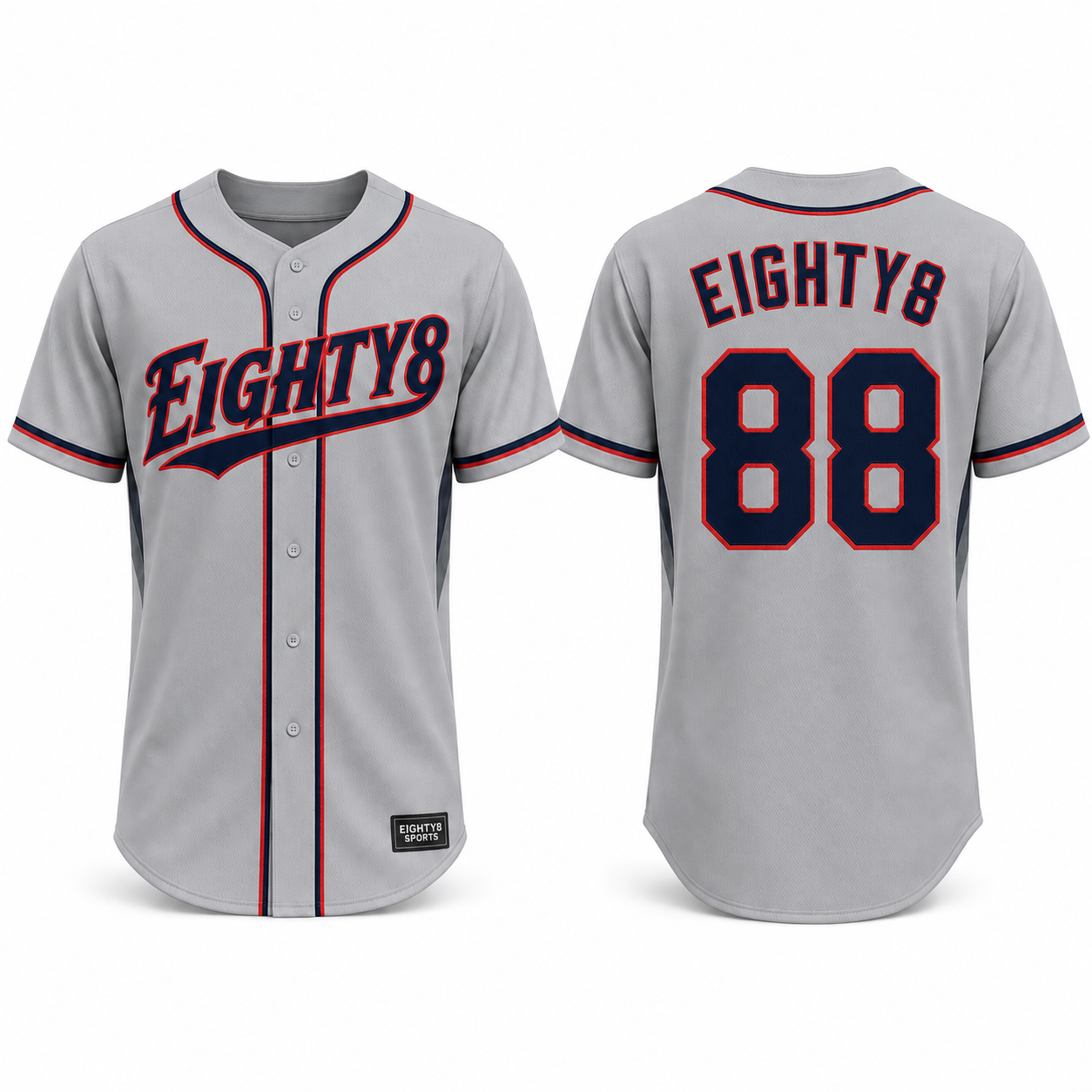 Full-Button Baseball Jersey by Eighty8 Sports, colourway 2