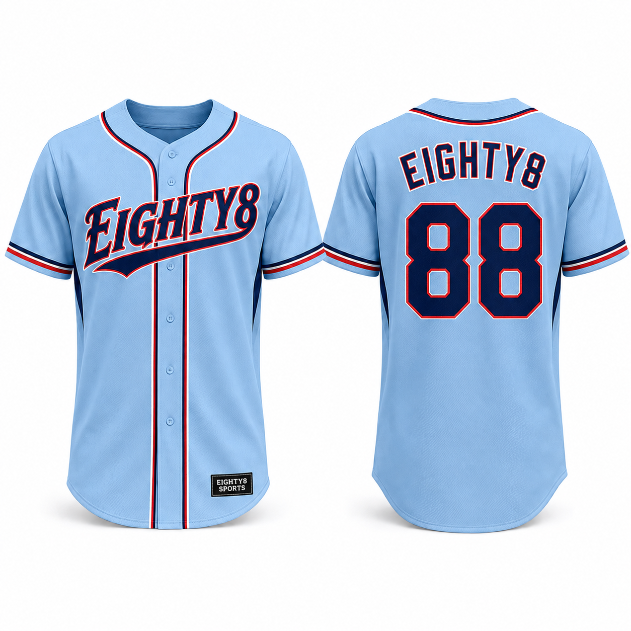 Full-Button Baseball Jersey by Eighty8 Sports, colourway 3