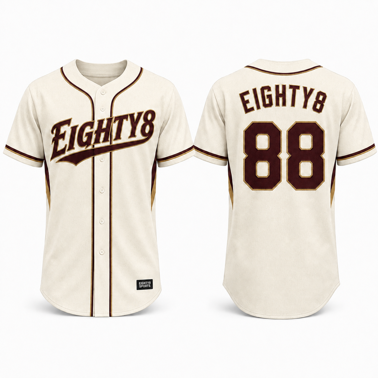 Full-Button Baseball Jersey by Eighty8 Sports, colourway 4