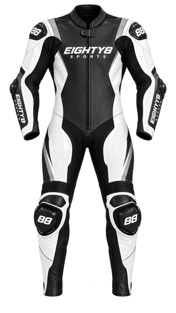 Apex Leather Race Suit in White, front view